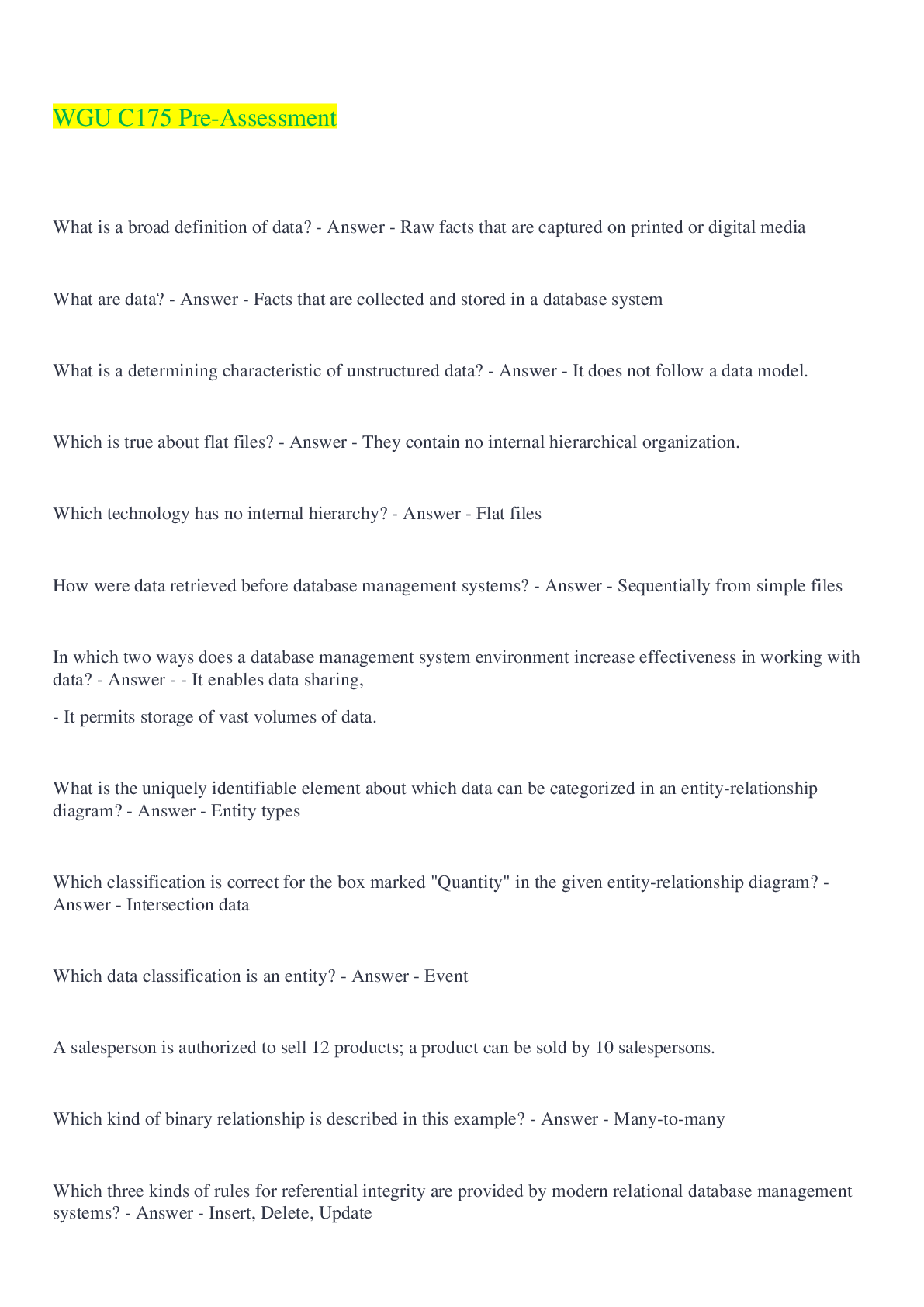 Preview image for WGU C175 Pre-Assessment Questions And Answers 2022/2023